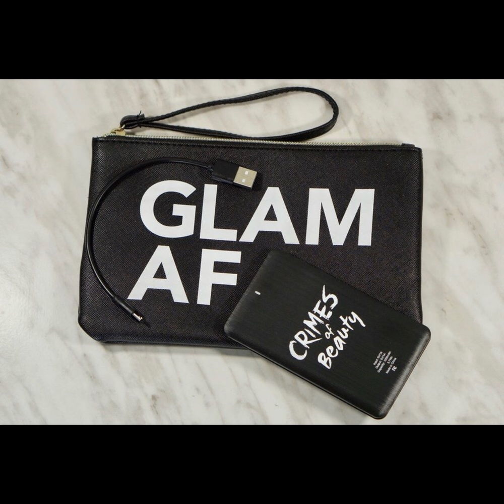 Crimes of beauty glam af portable charger and bag